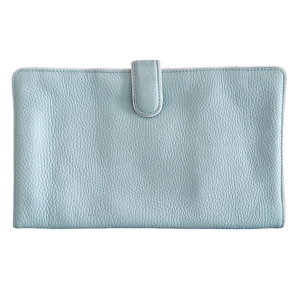 RED ENVELOPE Pale Blue Leather Travel Jewelry Case Pouch 10 3/4”x 6 1/2” - Picture 1 of 10